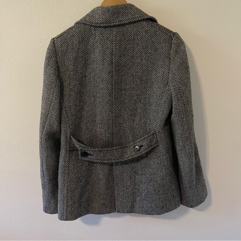 J Crew Factory Wool Herringbone Double Breasted Blazer Rear Belt Black White-M - Picture 2 of 11